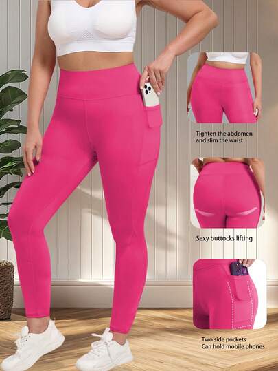 Women's Plus Size Leggings With Pockets-Stretchy XL-5XL Yoga Pants Tummy Control High Waist Workout Leggings Spring