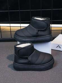 1 双男女儿童 PU 时尚百搭缝合厚底舒适保暖雪地靴，适合秋冬季 - 黑色 - 查看 1