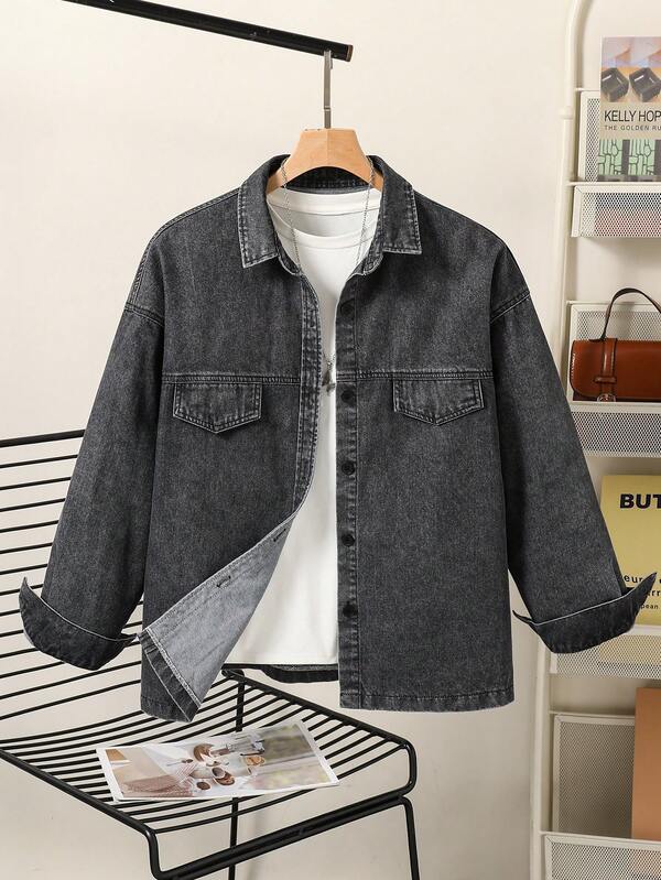 Camicia di jeans casual e semplice a maniche lunghe per ragazze adolescenti, adatta per tutte le stagioni