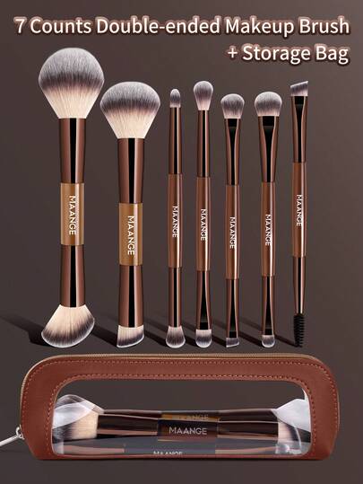 MAANGE 7支/9支/13支双头多功能化妆刷套装，包含面部刷、散粉刷、腮红刷、遮瑕刷、修容刷、鼻影刷、眼影刷、细节刷、粉底刷、高光刷。采用优质合成毛制成，经久耐用，适合日常面部彩妆，可用于液体、膏状和粉状产品。