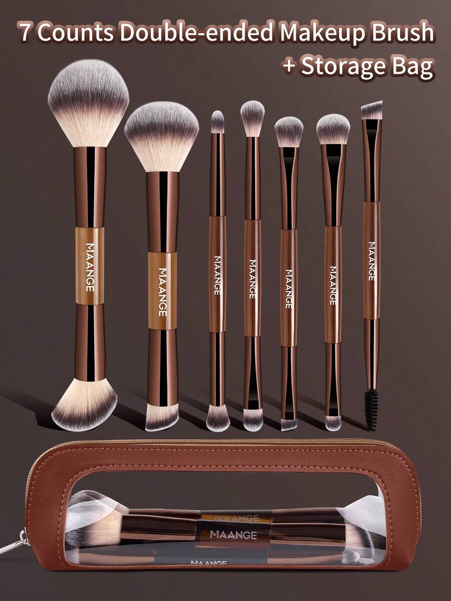 MAANGE 7支/9支/13支双头多功能化妆刷套装，包含面部刷、散粉刷、腮红刷、遮瑕刷、修容刷、鼻影刷、眼影刷、细节刷、粉底刷、高光刷。采用优质合成毛制成，适用于日常面部彩妆，可用于液体、膏状和粉状产品。赠品、专业化妆刷、全套化妆刷套装