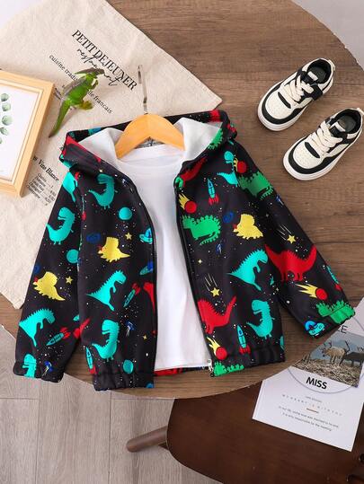 Chaqueta casual de exterior con cremallera y estampado digital de dinosaurio para niño, otoño/invierno