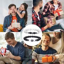 2pcs Classic Natural Stone Bracelet Set, White Turquoise Beaded Elastic Bracelet, Men's Stacking Bracelets, Casual & Party Accessories