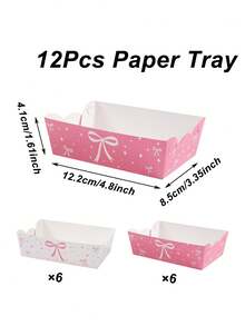 6/12个粉色蝴蝶结纸盘，一次性零食托盘，食品容器，饼干烘焙托盘，爆米花盒，粉色生日装饰，蝴蝶结一周岁生日装饰，粉色蝴蝶结生日装饰，婴儿派对装饰，蜜月旅行用品，性别揭晓派对装饰，露营用品 - 蝴蝶結 - 查看 6
