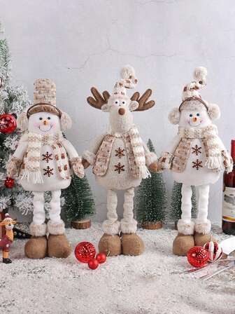 3pcs/1pc 15.75inch Classic Creative Retractable Doll Ornament For Christmas, A Holiday Souvenir With Adjustable Leg Length, Suitable For Event Party Scene Decoration And Window Display Tabletop Decoration, A Genuine Festive Decoration For Home Decor. Christmas Decorations Home Christmas Gifts Christmas Decor