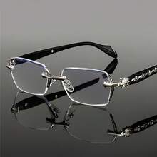 1pcs Unisex Ultra-Light Frameless Glasses - Vintage Diamond Cut Edge, Classic Unisex Computer Glasses, Sturdy Iron Frame, Unisex Glasses - Bạc - Xem 2