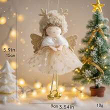 1pc Deer Horn Faux Fur Lace Pom Pom Angel Wing Christmas Tree Ornament. Christmas Decoration Includes Adorable Angel Ornament, Suitable For Christmas, New Year, Valentine's Day And Graduation Party Christmas Tree Decor - Multicolor - View 13
