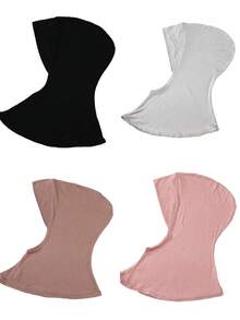 4 Peças/Conjunto Touca Interna Modal de Cor Sólida Com Capa Para o Pescoço, Elástica, Macia e Respirável para Mulheres, Lenço, Chapéu, Acessórios de Abaya, Véu Diário