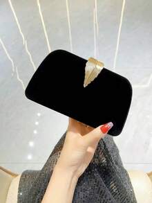 1 buah Tas Clutch Elegan Kotak Beludru, Tas Malam Dekorasi Logam Mengkilap, Cocok untuk Gaun Formal, Pesta, Dompet Pengantin Pernikahan, Tas Selempang - Hitam - View 8