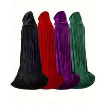 1pc Unisex Party Performance Hooded Cape Cloak With Velvet Fabric, Ideal For Various Festivals, Halloween Cosplay Costume, , Devil, Vampire, Dress Up,Festival Costume Props