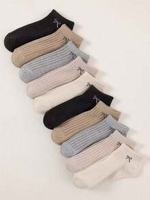 10双混色蝴蝶结抽绳袜，简约优雅的日式小丑休闲风格，舒适透气，适合运动穿着 - 彩色 - 查看 4