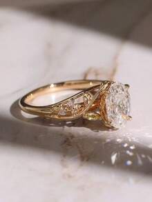 1pc Oval Shaped Engagement Ring, Golden Leaf Vine Design, Unique Floral Ring, Plant Ring, Anniversary Gift For Her