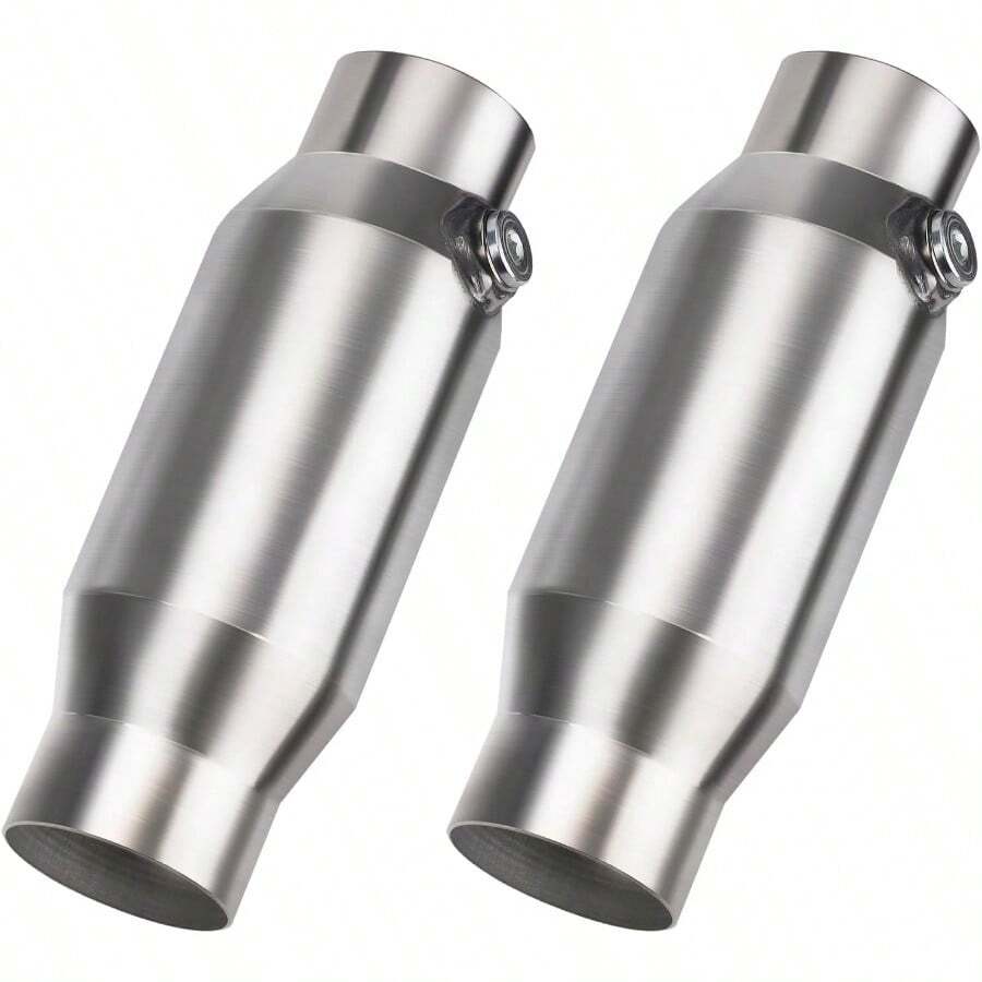 Convertidor catalítico universal de 2.5 pulgadas entrada y salida de 2.5 pulgadas de alto flujo frontal Cat Converter de ajuste directo con puerto O2 y escudo térmico compatible con EPA 2 unidades - como en la foto - Ver 1