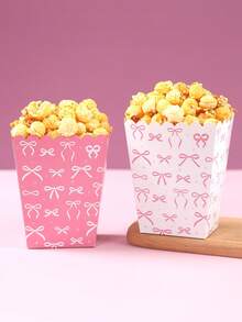 10个粉色蝴蝶结纸质爆米花盒，蝴蝶结主题一次性爆米花、薯条、面包容器，适用于一周岁生日派对、迎婴派对、性别揭晓派对、女孩生日派对餐盘、迎婴派对回礼 - 蝴蝶結 - 查看 2