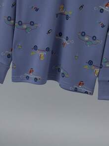 2 件套幼儿男童卡通赛车印花加厚长袖上衣和长裤睡衣套装，秋冬 - 彩色 - 查看 4