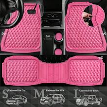 CAR PASS Heavy Duty Rubber Pink Car Floor Mats Deep Dish AllWeather Full Set Durable AntiSlip 3D Rhombus Waterproof Trim To Fit Liner Universal Fit Automotive Sedan SUV Truck 3 Pcs Hot Pink - 熱粉紅色 - 查看 4