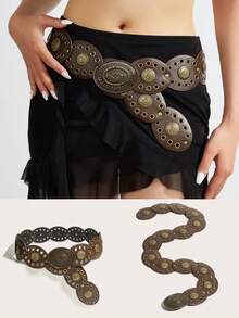 1pc Women's Bohemian Style Brown Patchwork Retro Metal Buckle Belt, Suitable For Dresses, Jeans, Music Festival & Commute Outfits Fall, Autumn, Halloween