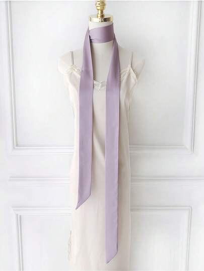 2米纯色真丝围巾法式优雅围巾连衣裙蝴蝶结配饰细发带领带包带