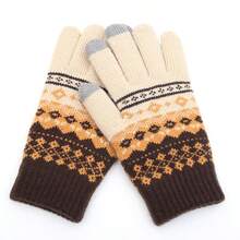 1 paire de gants d'hiver pour femmes avec écran tactile, doux et chauds, doublés, en tricot avec poignet élastique, gants pour utiliser le téléphone