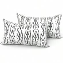 Outdoor/Indoor Throw Pillows, 18x18 Square Pillows With Inserts Bed, Couch, Sofa & Patio Furniture (Set Of 2, Monstera Blue), Decorative Pillows - 黑白人字紋 - 查看 1