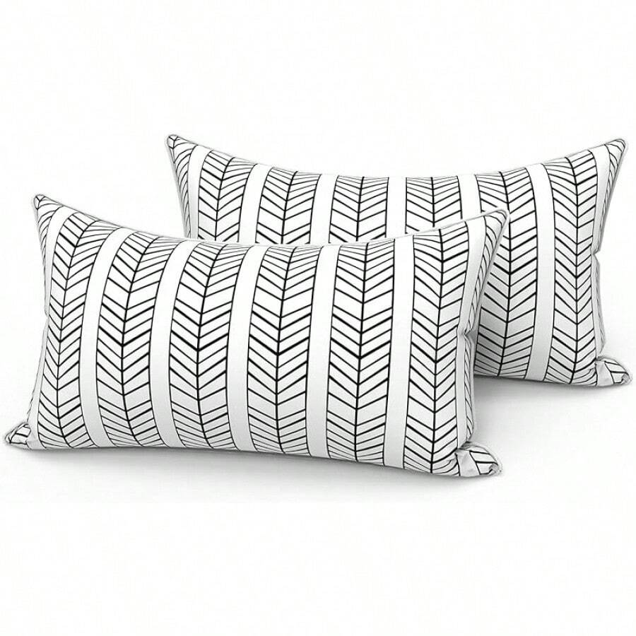 Outdoor/Indoor Throw Pillows, 18x18 Square Pillows With Inserts Bed, Couch, Sofa & Patio Furniture (Set Of 2, Monstera Blue), Decorative Pillows - 黑白人字紋 - 查看 1