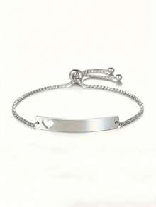 Customized Engraved Stainless Steel Bracelet With Heart Pendant - Personalize With Name, Date Or Message - Elegant Gift For Valentine's Day, Birthday, Mother's Day, Teacher's Day, Etc. - Customizable Personalized Chain Bracelet 304 Stainless Steel Engraved Hollow Heart Adjustable Jewelry Gift For Birthday, Back To School, Halloween, Christmas, Thanksgiving