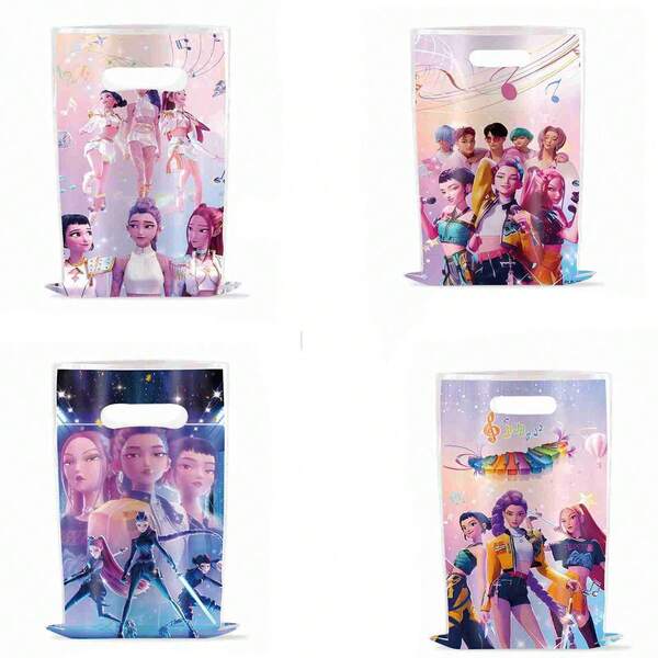 Conjunto com 10 unidades de sacolas de presente pequenas, estilo aleatório, inspiradas no anime Caçador de Bruxas K-Pop e Caçador de Demônios. Ideais para presentear amigos e familiares.