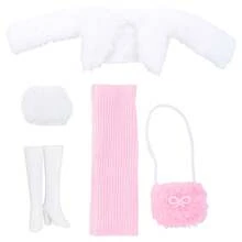 30厘米娃娃服装套装：白色毛绒夹克、粉色修身连衣裙、帽子、鞋子、包（不含娃娃）、公主玩具生日/节日礼物