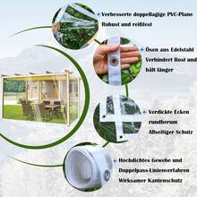 Lona transparente con ojales, lona transparente, lona impermeable, lona de PVC 350 g/m², lona, lámina de cubierta transparente, lámina para invernadero, lámina de plástico, lámina de protección contra el polvo, lámina de jardín resistente al desgarro, protección contra el viento, terraza para uso exterior. - Transparente - Ver 11