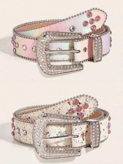 1 pieza Cinturón decorativo de mujer con adorno de strass, cinturón de cintura con lentejuelas de colores adecuado para vaqueros, accesorio de moda versátil