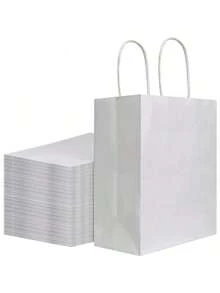 12个8英寸白色带提手礼品袋，牛皮纸材质，适用于生日、婚礼、情人节、新娘送礼会、单身派对、新娘送礼会回礼、婚礼回礼、万圣节、圣诞节等场合。 - 白色 - 查看 1