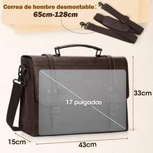 Portafolio para Hombre de 17 Pulgadas - Maletín Impermeable de Cuero y Cuero Sintético, Vintage, con Bandolera Ajustable, Antirrobo y Compartimento para Laptop - Nuev Café - Ver 3