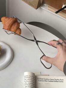 1pc Stainless Steel Food Tongs, Minimalist Pastry & Dessert Clip, Kitchen Baking & Grilling Food Clamp, Restaurant Use, Steak Frying Roast Meat Clip, Kitchen Pliers, Tableware, Kitchen Accessories, Kitchenware - Silver - View 9