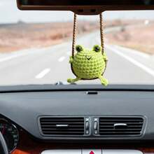 1pc Charming Crochet Animal Car Rearview Mirror Hanging Decor - Green Smiling Frog, Yellow Duckling Multicolor Animal Woven Rope Design, Handmade Fabric Car And Bag Decoration, Fun Animal Decor, Gift - Multicolor - View 20