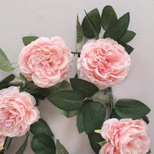 1pc Artificial Pink Silk Peony Floral Vine, Evergreen Ivy Garland For Wedding Party Wall Hanging, Home Garden Decor