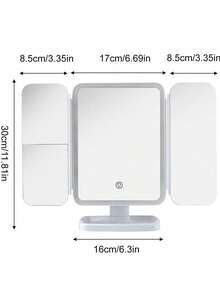 1 chiếc gương trang điểm LED gấp 3 lần, gương trang điểm có độ phóng đại 3X/2X/1X, gương trang điểm cầm tay độ nét cao, độ sáng có thể điều chỉnh, thiết kế gấp gọn có chân đế và đèn 3 màu, pin sạc 800mAh tích hợp, sạc USB, tiện lợi khi đi du lịch, có chức năng điều chỉnh độ sáng bằng màn hình cảm ứng, món quà tốt nhất cho phụ nữ, quà tặng ngày Valentine, quà tặng Giáng sinh. - Nhiều màu - Xem 10