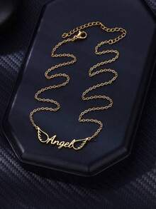 Customized Angel Wings Name Necklace For Women, Stainless Steel Material, Customizable Pendant, Personalized Necklace, Birthday Gift - Multicolor - View 5