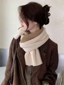 1pc Minimalist Solid Color Knitted Warm Scarf, Suitable For Daily, Outdoor, Commute, Campus, Street, Park Wear, Fashionable & Elegant Accessory For Women In Autumn/Winter For Dress - Burgundy - View 8