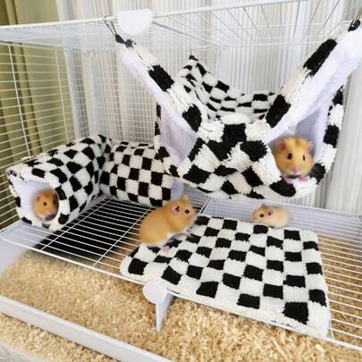 1pc Plaid Fleece Thick Warm Hamster Hanging Bed Tunnel Mat, Double-Layer Hammock For Guinea Pigs, Chinchillas, Suitable For Autumn/Winter