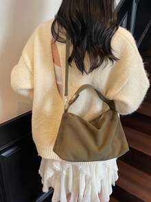 1 件女士新款新月手提包，时尚简约绒面革托特包，适合约会、送礼、通勤、购物、复古手提包、单肩包 - 綠色 - 查看 5