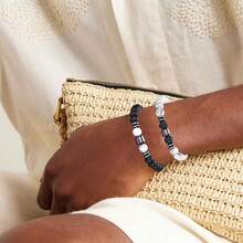 2pcs Classic Natural Stone Bracelet Set, White Turquoise Beaded Elastic Bracelet, Men's Stacking Bracelets, Casual & Party Accessories