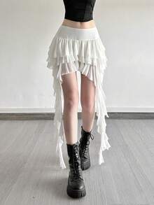Top Dazzle High Waist Versatile Asymmetrical Design Short Skirt - White - View 2