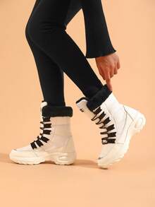 Bottes de neige longues pour femmes, bottes rondes chaudes doublées thermiques antidérapantes, chaussures de neige polyvalentes simples, bottes hautes pour femmes