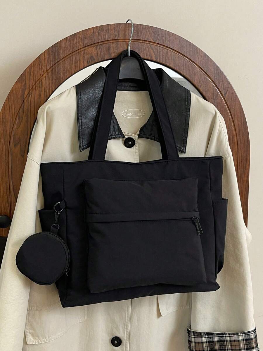 1 chiếc túi xách unisex dung tích lớn kèm ví, kiểu dáng Hàn Quốc mới, balo dành cho sinh viên, túi đeo chéo thường ngày, túi vải bố có ngăn đựng laptop, nhẹ và có thể gấp gọn, kiểu dáng cổ điển, cần thiết cho thanh thiếu niên, nữ sinh viên và giáo viên.
