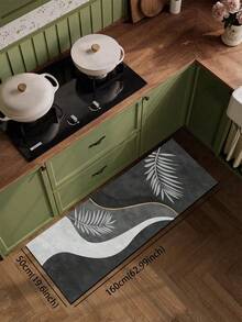 1 tấm thảm nhà bếp bằng gel silica có họa tiết lá và đường cong trang trí, tông màu đen và xám với điểm nhấn màu vàng, thiết kế nghệ thuật tối giản hiện đại, thảm nhà bếp chống mỏi có đệm, vải bề mặt, lớp xốp thấm hút ở giữa, đế cao su chống trượt, thảm nhà bếp trang trí Giáng sinh dày khoảng 3mm - Nhiều màu - Xem 7