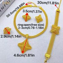 ANIID 1 Bộ 4 món trang sức mặt dây chuyền hình ngôi sao mạ vàng thời trang cho nữ, vòng tay, hoa tai và nhẫn, phù hợp cho tiệc cưới cô dâu Trung Đông Dubai, Châu Phi, Châu Âu và Hoa Kỳ, Ngày của Mẹ, Quà tặng tốt nghiệp, Trang phục hàng ngày - Vàng - Xem 6