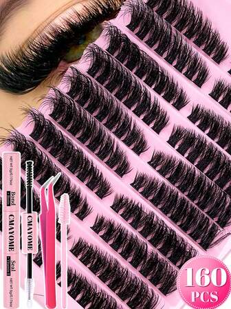 256/160 stuks D-krul individuele wimperclusters, pluizig, 80D + 100D cat eye links, gecombineerde enkele cluster DIY cluster wimpers, extra dik en natuurlijk, dicht, waterdicht en herbruikbaar, nepwimper extensions, voor beginners, thuis, in het dagelijks leven, op feestjes, op reis en op muziekfestivals.