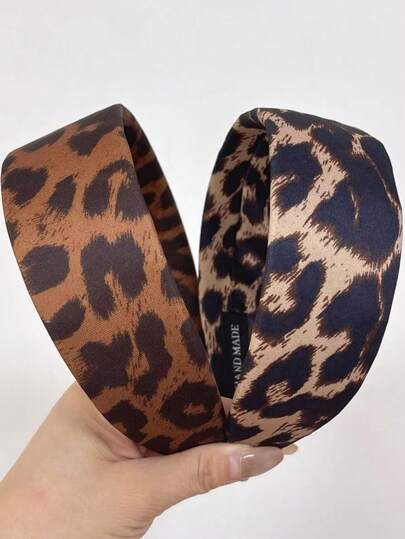 1pc Leopard Print Retro Polyester Fiber Headband, Vintage Aesthetic Leopard Print Wide Headband, Suitable For All Seasons, Hair Band, Hair Hoop