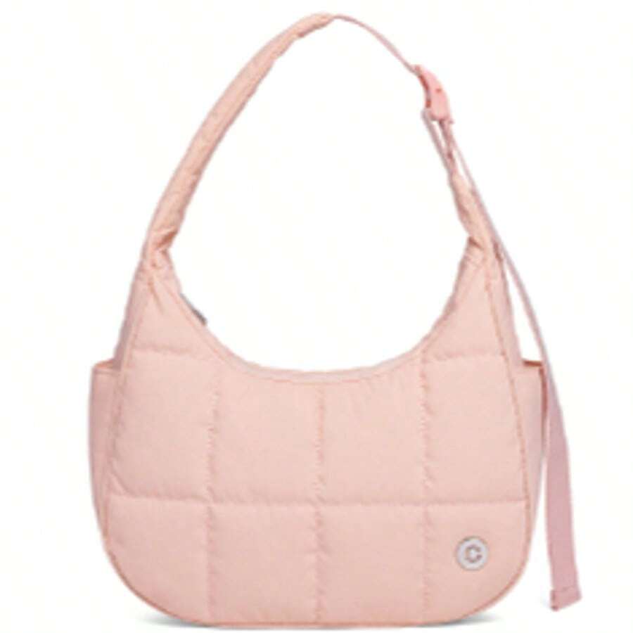 Small Puffer Crescent Shoulder Bag – Women's Quilted Nylon Handbag With Adjustable Strap, Lightweight & Stylish - 西瓜粉 - 查看 1