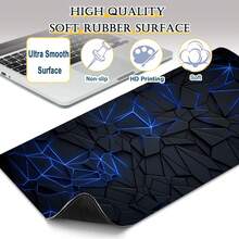1 st kreativitet snygg geometrisk design förlängd spelmusmatta, stor spelmus vattentät med sydda kanter, halkfri skrivbordsmatta för hem och kontor, abstrakt målning - Svart och blått - Visa 9